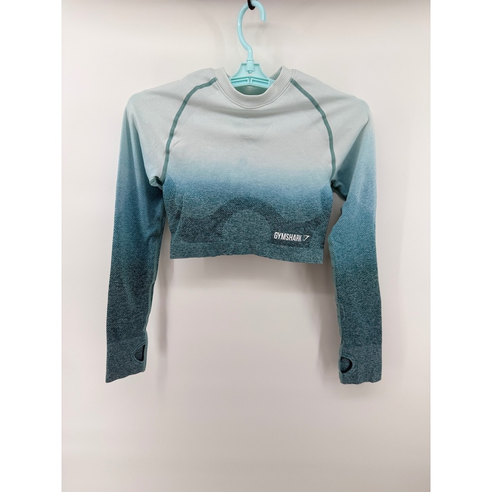 Gymshark Womens Ombre Seamless Long Sleeve Crop Top Teal Blue Size S